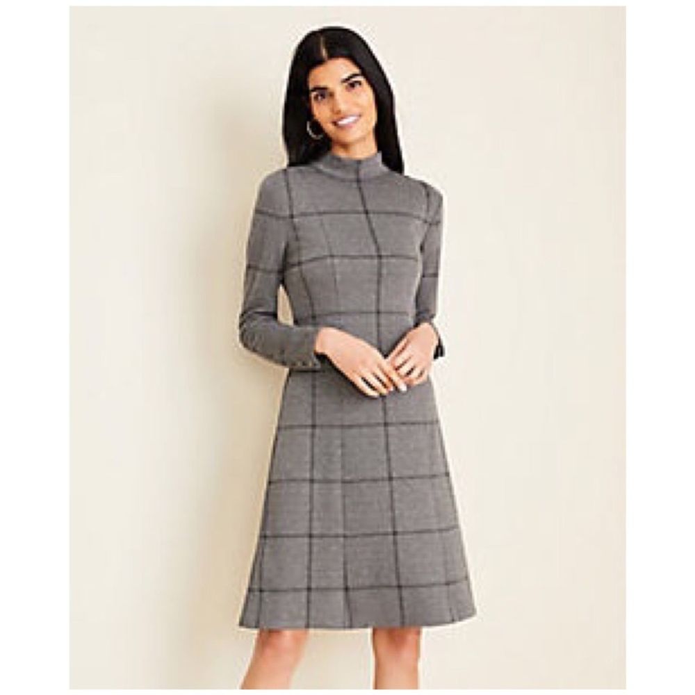 Ann Taylor mock neck fit & flare dress gray large